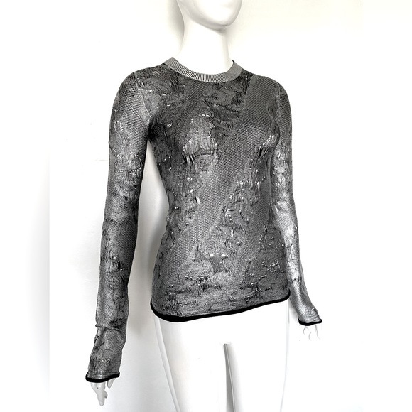 NWT LUXE LOUIS VUITTON METALLIC SILVER & BLACK KNIT TOP SWEATER SHIRT SIZE XS - Picture 3 of 9